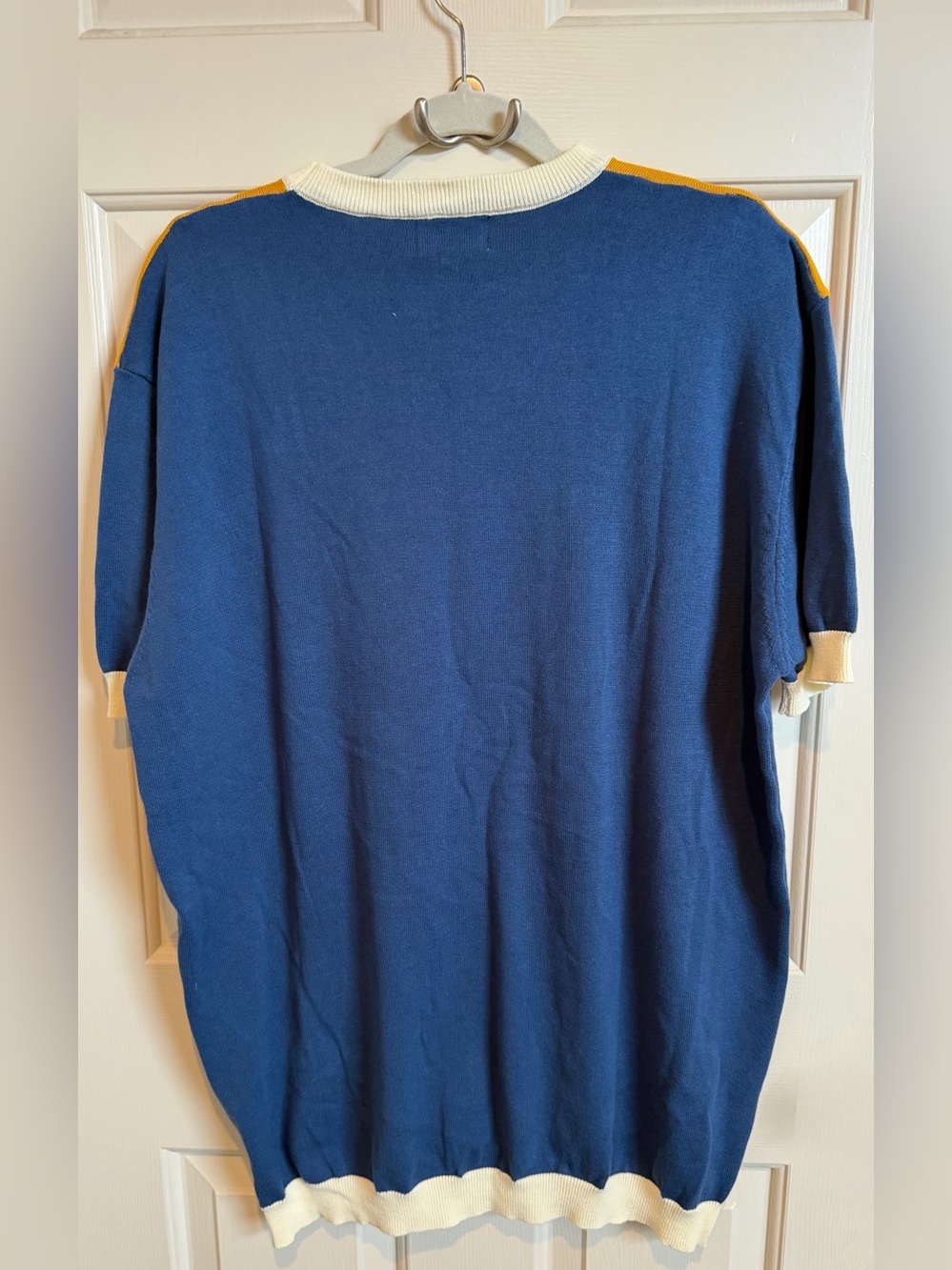 OKKNIT Colorblock Knit Top - Navy, Red, White, Mustard 100% Cotton - Picture 4 of 6